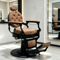 Fauteuil de Barbier Rétro en Gros, Inclinable, en Cuir Synthétique, Rotation à 360 Degrés, Structure Métallique Ergonomique, Personnalisable