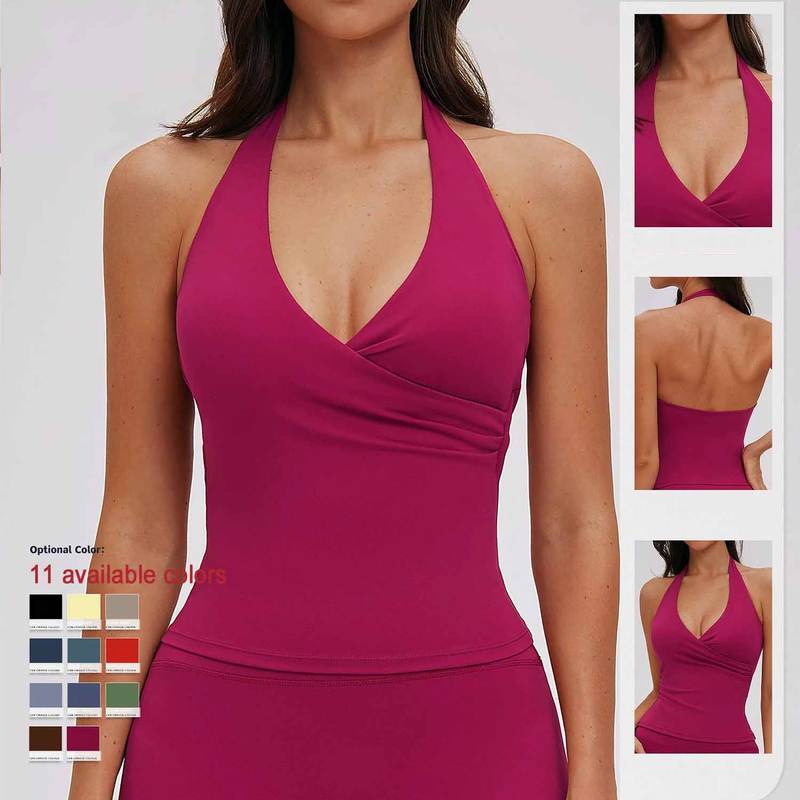 JY V-neck Halter Yoga Vest for Women, Brushed Sweat-Wicking Sport Tank Top, Beautiful Back Workout Top for Running Gym Fitness