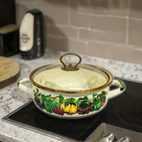 Pot à soupe et marmite en émail à double oreille classique avec couvercle en verre pour la préparation de fruits de mer à la maison et à l'hôtel