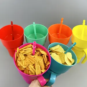 Tumbler Portable Stadium 2 In 1 Snack Bowl Drink Cup with Straw  Multipurpose Color Change Snacks Container For Home Cinemas Use
