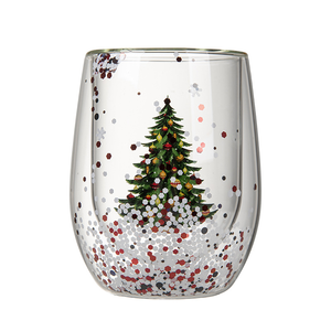 Nuovo Modello di Tazza in <span class=keywords><strong>Vetro</strong></span> a Doppio Strato con Glitter Fluente a Forma di Albero di Natale, Tazza in <span class=keywords><strong>Borosilicato</strong></span> Resistente al Calore per Latte, <span class=keywords><strong>Caffè</strong></span> e Succhi - Product Image 1