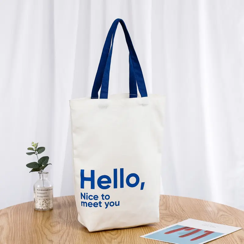 Lifestyle bags small quantity accepted white canvas tote bag promotion use cotton bags with royal blue handle
