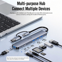 Alüminyum 8'i 1 Arada USB-C Bağlantı Hub'ı, USB3.0 Genişletici, SD TF Okuyucu, Ev Ofis Çoklu Cihaz Bağlantısı için 3,5 mm Aux Girişi