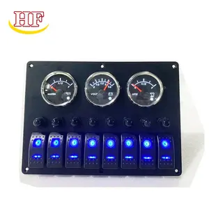 5 Pin On-Off 8 Gang Aluminum Toggle Switch Panel, 12V/24V Switch Panel with Voltmeter QC3.0 Dual USB Charger Port Power Outlet