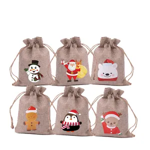TXL402 Wholesale Christmas Burlap Drawstring Packing Pouch Candy Storage Bags Xmas 24 Days Calendar Countdown Gift Bag