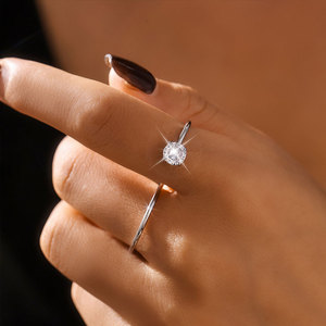 Anillo Doble de Dos Dedos de Acero Inoxidable 316L con Circonita, Chapado en Oro PVD de 14k 18k, Resistente al Agua y al Deslustre, para Mujer - Product Image 4