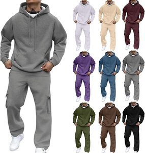 New Fashion Solid Color Heavyweight <b>Athletic</b> Jogger Sports Tracksuit Hoodie Fabric 100% Cotton Men's Sweat Suits - Product Image 1