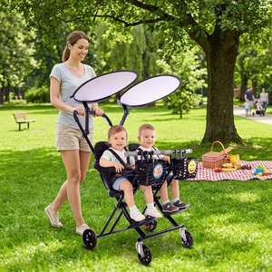 Carrito Doble para Bebés JXB a Precio Económico, con 4 Ruedas <span class=keywords><strong>de</strong></span> Goma, Plegado Rápido y Pedal Ajustable - Product Image 1