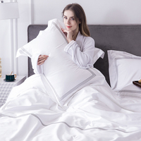 5 Start hôtel chambre ensemble broderie housse de couette blanc drap de lit 100% coton draps de literie