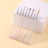 Lot de 8 pinceaux à ongles en gel avec manche en plastique pailleté, poils en nylon doux, pour gel UV, dessin et manucure en salon