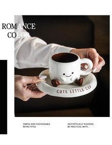 Ensemble tasse à café et soucoupe en céramique moderne, mignon, dessin animé, simple, 250 ml, avec boîte cadeau - Product Image 5