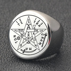 Vintage Punk Tetragrammaton Viking Anneaux Wahyeh Magique Béni <span class=keywords><strong>Pentagramme</strong></span> <span class=keywords><strong>De</strong></span> <span class=keywords><strong>Salomon</strong></span> Amulette Anneau En Acier Inoxydable - Product Image 4
