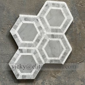Mosaïque murale en marbre naturel, carrelage de sol de salle de bain, marbre naturel beige, mosaïque hexagonale en pierre pour crédence de cuisine - Product Image 4