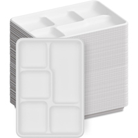 Assiettes en papier compostables à 5 compartiments assiettes à déjeuner scolaires écologiques plateau de bagasse de canne à sucre plateaux alimentaires jetables