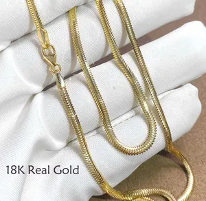 2.55mm 18K Herringbone Solid Gold Chain Women AU750 Stamp Snake Chain Necklace Gold Chain Design For Men In 16/18/20inch