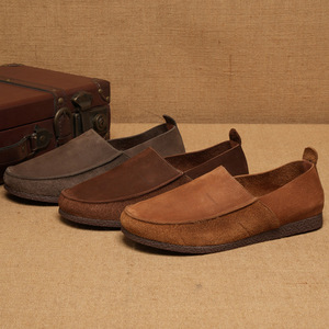 Mocassins en daim pour hommes, bout rond, à enfiler, doublure en cuir véritable, semelle extérieure en caoutchouc, légers, style marche - Product Image 3