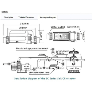 Contrôleur de chlore d'eau <span class=keywords><strong>Piscine</strong></span> Spa Chlorinateur Générateur de chlore Cellule <span class=keywords><strong>Électrolyse</strong></span> de l'eau salée - Product Image 6