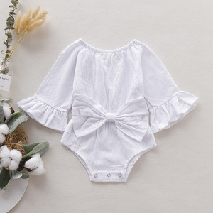 Ropa de Verano de Buena Calidad para Bebés Prematuros de 0 a 3 Años, Mono de Algodón de Manga Larga con Lazo, Cuello Redondo y Manga Acampanada - Product Image 3