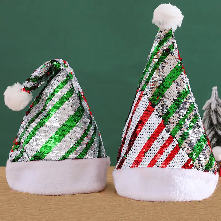 Chapéus de enfeite de lantejoulas brilhantes, chapéus engraçados de natal para adultos e crianças, chapéu de papai noel para festa de natal e ano novo