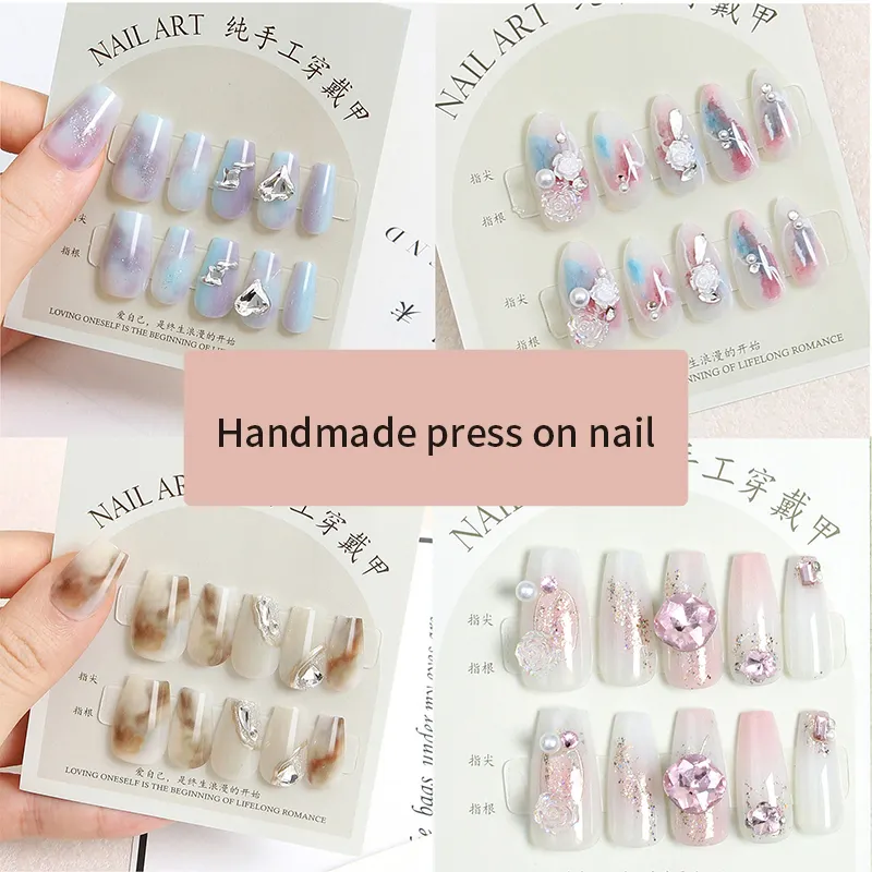 NEBX New Style 10 pcs whole sale handmade press on nails handmade korean supplier acrylic soft 3d handmade press on nails