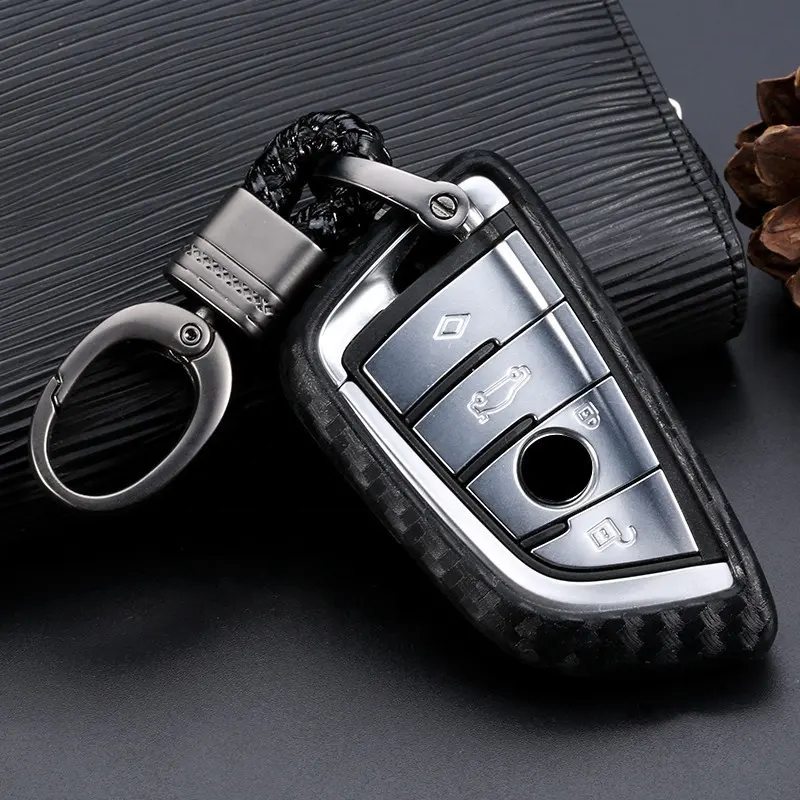 Amazon ฝาครอบกุญแจรถยนต์พร้อมชุดพวงกุญแจสำหรับ BMW ที่หุ้มรีโมทรถยนต์ทำจากซิลิโคนคาร์บอนไฟเบอร์