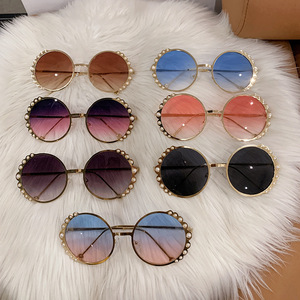 <b>Round</b> Frame Pearl <b>Sunglasses</b> Metal Gold Women's UV400 Sunshades Class 2 - Product Image 4