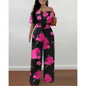 <b>Women</b> Slash Neck High Waist Wide Pants <b>Overalls</b> V-Neck Short Sleeve Summer Casual Jumpsuits - Product Image 6