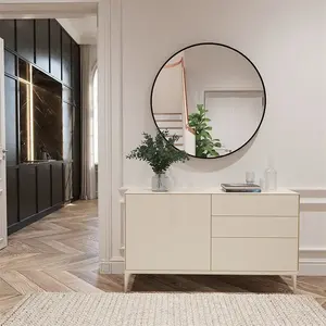 مرآة دائرية بإطار معدني مخصصة كبيرة سوداء اللون لتزيين جدران غرف النوم مرآة مكياج