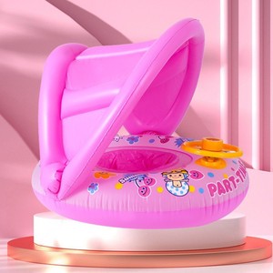 ห่วงยางว่ายน้ำแบบเป่าลมพร้อมพวงมาลัยบังแดดสำหรับเด็กเล่นน้ำลายการ์ตูน 63x53x44 ซม. สำหรับใช้กลางแจ้ง - Product Image 2