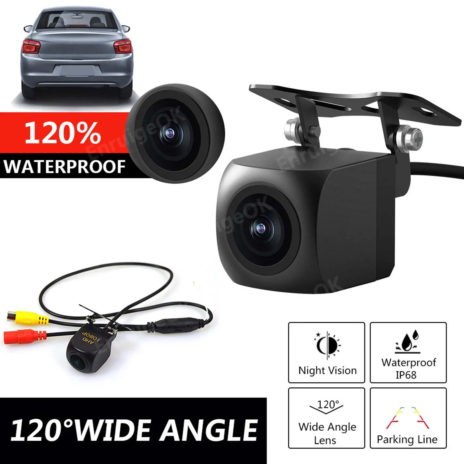 Universal AHD 720P/1080P cámara de visión trasera de coche conmutable 120-170 grados gran angular impermeable visión nocturna cámara de marcha atrás de coche