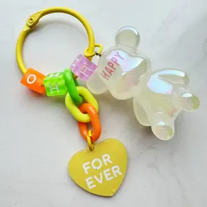 Individueller Schlüsselanhänger Geschenk Artikel Anlage Farbiger Acryl Epoxydruck niedliche japanische leuchtendes Licht Transparenz 3D-Mini-Bär-Figur Schlüsselanhänger