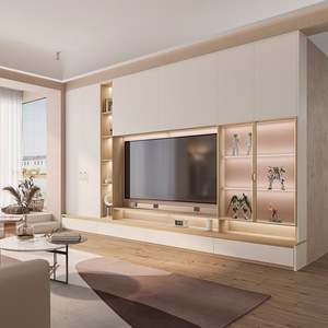 Meuble TV mural moderne de luxe pour salon, avec éclairage LED, pour la maison ou l'hôtel, meuble de rangement pour le divertissement - Product Image 1