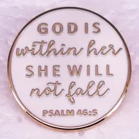 Broches et badges « Dieu est en elle, elle ne tombera pas » - Psaume 46:5, bijoux inspirés de la foi pour revers, sac à dos, accessoire de fête, en alliage