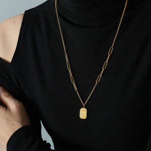 Sweater Chain Gold Square Letter Pendant <b>Titanium</b> Steel Minimalist Style Necklace - Product Image 3