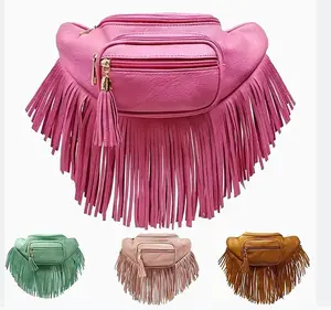 Newest Fashion PU Women Crossbody Belt Tassel Bags Fanny Pack Bohemian Western Fringe Waist Bag