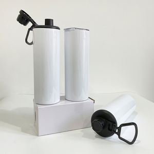 USA Warehouse White Sublimation <b>Blanks</b> Handle Leakproof 20oz Skinny Straight <b>Water</b> Sports <b>Bottle</b> with Two Lids for Hot Printing - Product Image 3
