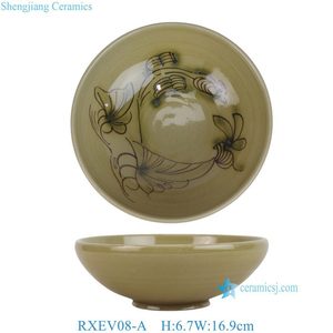 Bol en céramique RXEV03/4/5/6/7-A de 4 pouces, couleur <span class=keywords><strong>automne</strong></span>, émaillé, peint à la main, motif oiseau, grue, fleur, bol à riz - Product Image 5