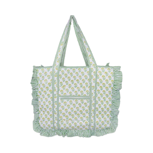 Customized Quilted Cotton Vintage Floral Quilted Large Ruffle Tote <strong>Bag</strong> Handprinted <strong>Boho</strong> Shopping <strong>Bag</strong> for Women - Product Image 4