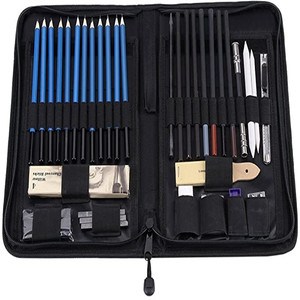 Juego de lápices de dibujo con estuche de transporte, set de bolígrafos de grafito, de carbón, para manualidades, cuchillo para bocetos, con cremallera, 40 unidades - Product Image 1