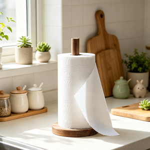 Porte-rouleau de papier de cuisine vertical autoportant en bois d'acacia Natural House - Product Image 2
