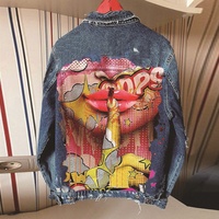 Veste en jean à imprimé dessin animé tendance de haute qualité pour femme, collection automne 2025, manches longues, style vintage, streetwear
