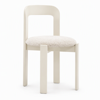 Chaise de salle à manger en bois massif avec coussin texturé bouclé, dossier incurvé ergonomique, sans accoudoirs, pour cuisine et café