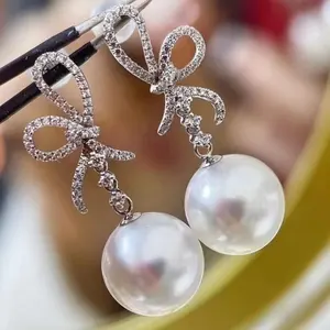 E2024-pendientes de perlas naturales de agua dulce para mujer, accesorio de montaje, joyería chapada en oro y plata de ley 925, 11-12mm