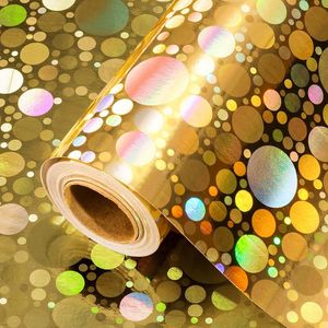 Papier d'emballage holographique arc-en-ciel de haute qualité, motif de points circulaires laser, pour artisanat, bricolage, fêtes et occasions spéciales - Product Image 2