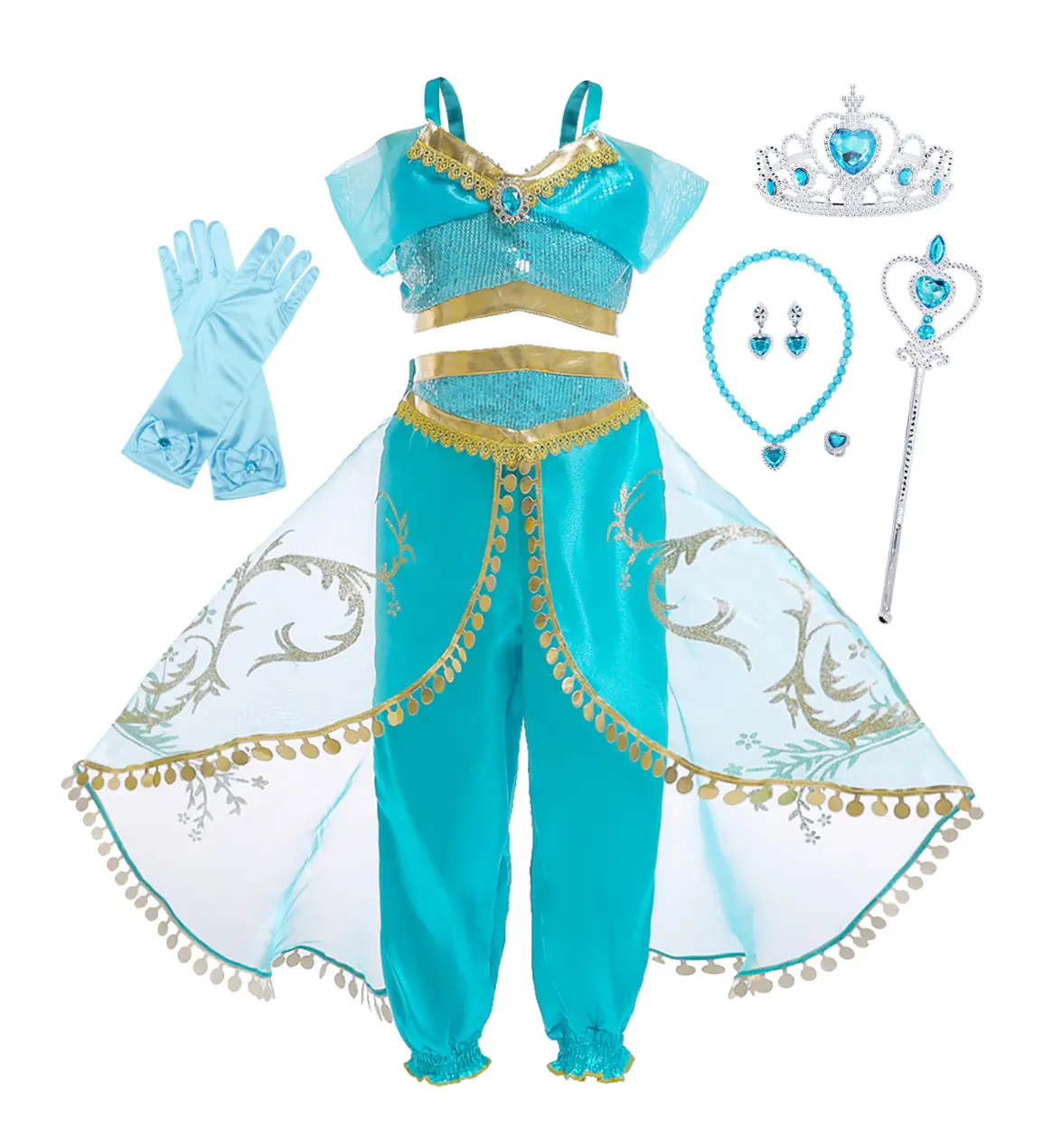 Nouvelle princesse habiller de et la lampe magique filles fête d'anniversaire jasmin Cosplay Costume haut + pantalon + bandeau