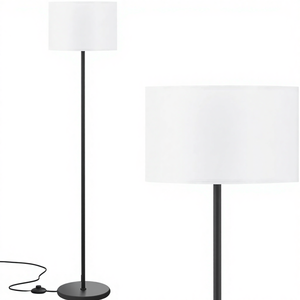 Modern Zemin Lambası Sade Tasarım Beyaz Abajur Ayak Pedalı Anahtarlı 60 inç Küçük Boy Bahçe Kullanımı Siyah Direkli Lamba (Ampul Hariç) - Product Image 1