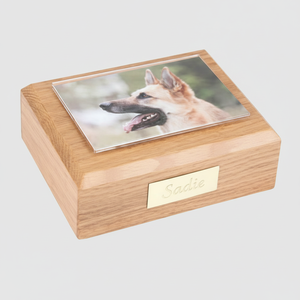 Urnes commémoratives modernes en bois brun de style américain pour cendres d'animaux de compagnie (chats et chiens) avec cadre photo souvenir – Vente chaude - Product Image 1