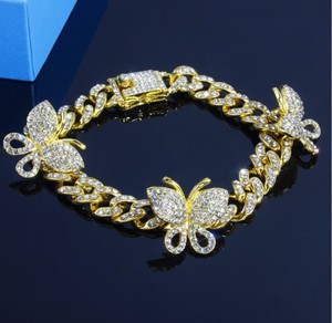 Bracelet de cheville diamant pour femmes, chaîne à maillons cubain, bijoux de cheville papillon, breloque - Product Image 5