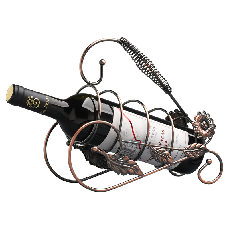 wholesale European retro iron leaves portable wine rack display holder