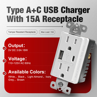 Soket Daya TR USA dengan Outlet USB tipe A + C, Soket Daya kecepatan tinggi 3,6 A